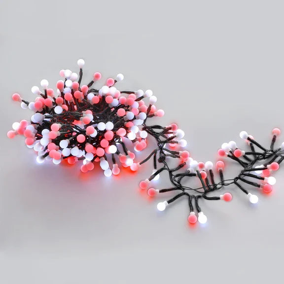 300 LED Connectable Cluster String Light with Cherry Balls - Red+White / Dark