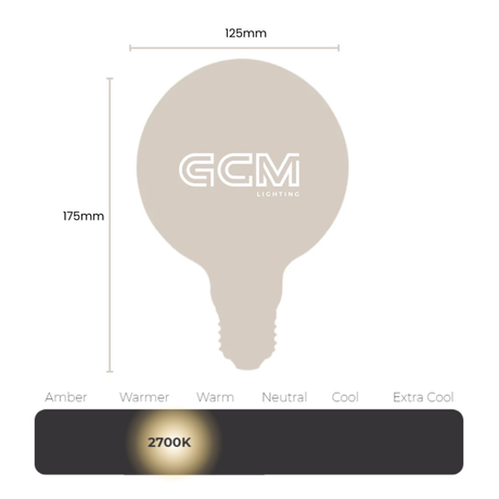 G125 E27 Vintage Matt Black top LED Filament Globe