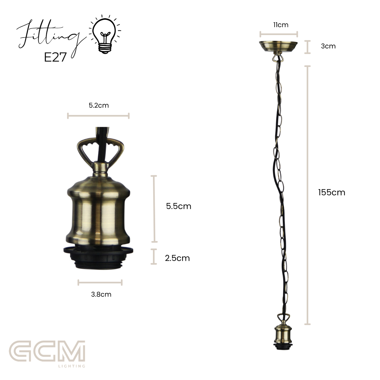 Vintage Chain Suspension Kit Antique Brass - E27 - 155cm