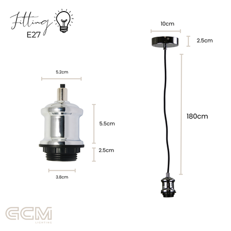 Vintage Cord Suspension Kit Chrome - E27 - 180cm