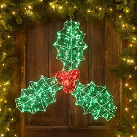 Outdoor Micr-LED Christmas Holly Berry Silhouette