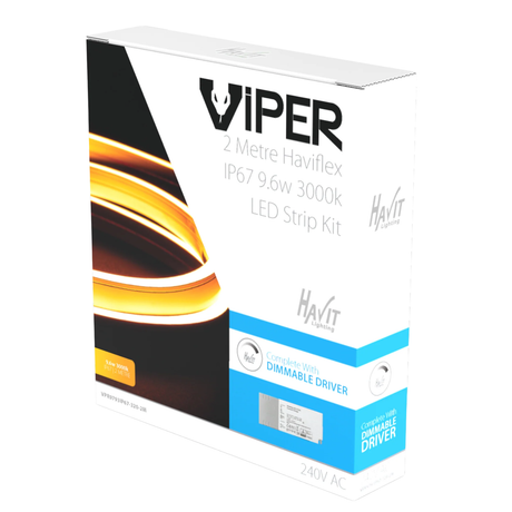 Viper Side Bend Haviflex 9.6w LED COB Strip - 3000K Plug-and-Play DIY Kit