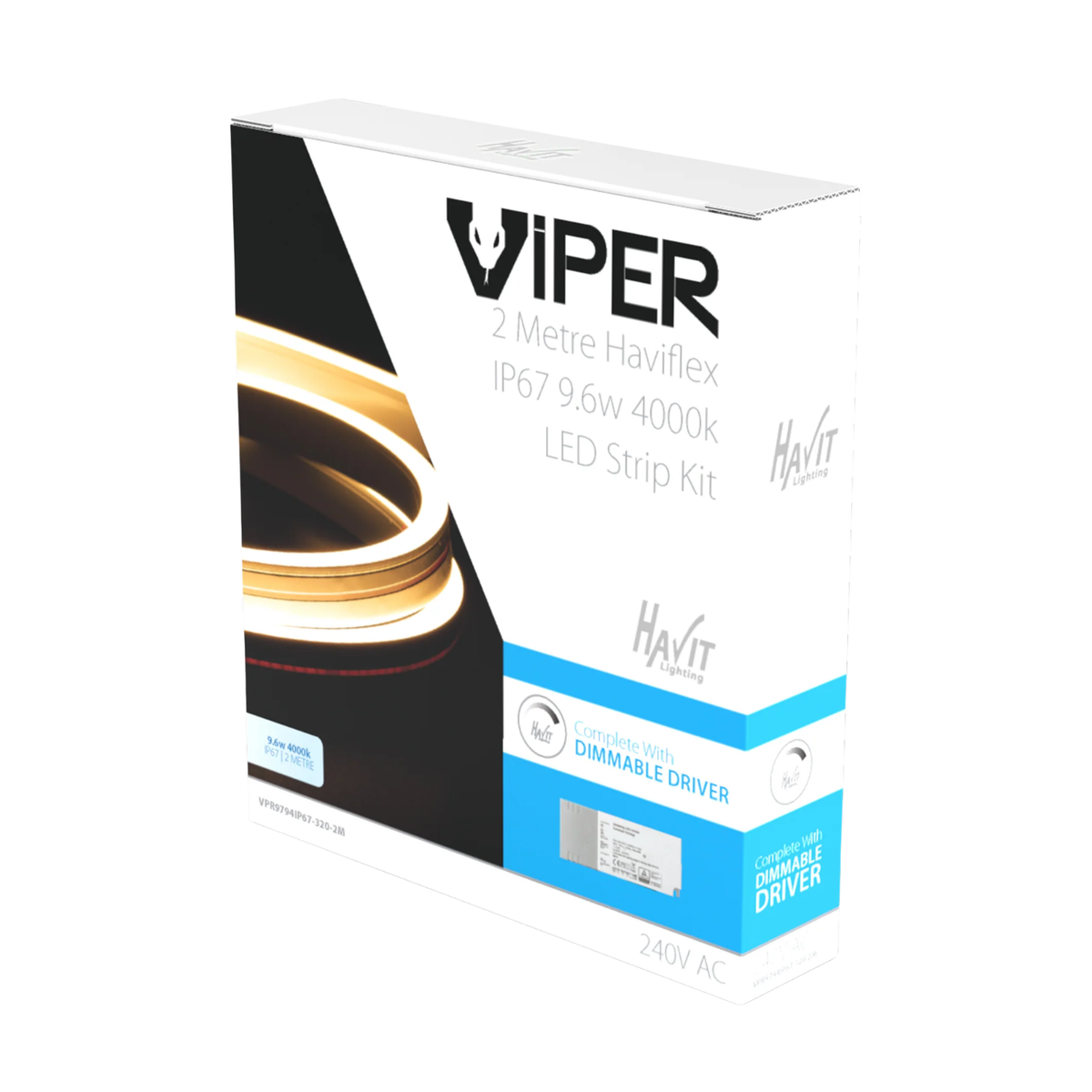 Viper Side Bend Haviflex 9.6w LED COB Strip - 4000K Plug-and-Play DIY Kit