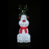 Acrylic Sitting Red Nose Reindeer with Christmas Lights - H90cm