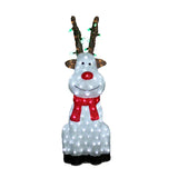 Acrylic Sitting Red Nose Reindeer with Christmas Lights - H90cm