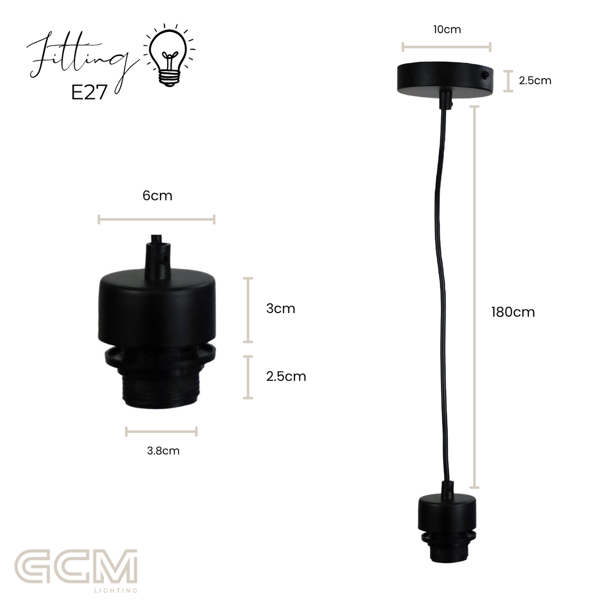 Suspension Kit Black - E27 - 180cm