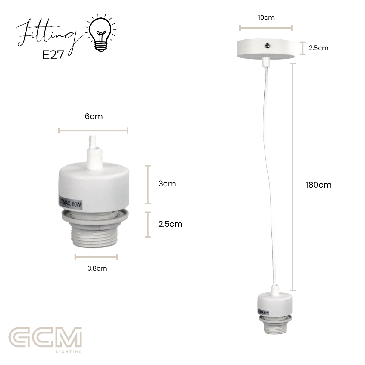 Suspension Kit White - E27 - 180cm