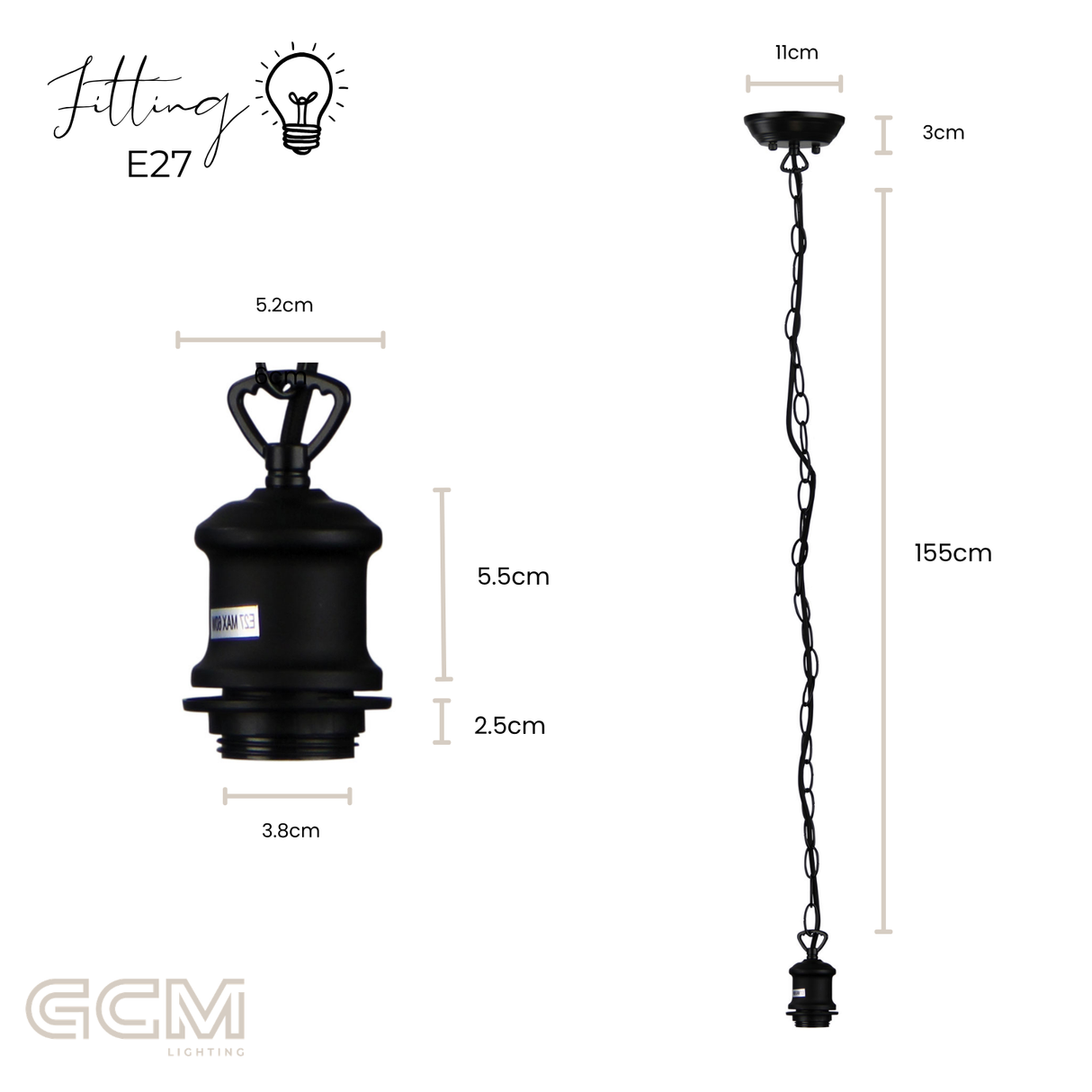 Vintage Chain Suspension Kit Black - E27 - 155cm