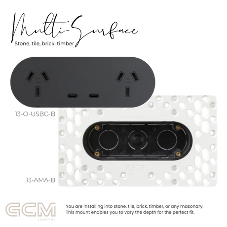 ZETR - 13 / Flush - Matte Black Double Outlet USBC