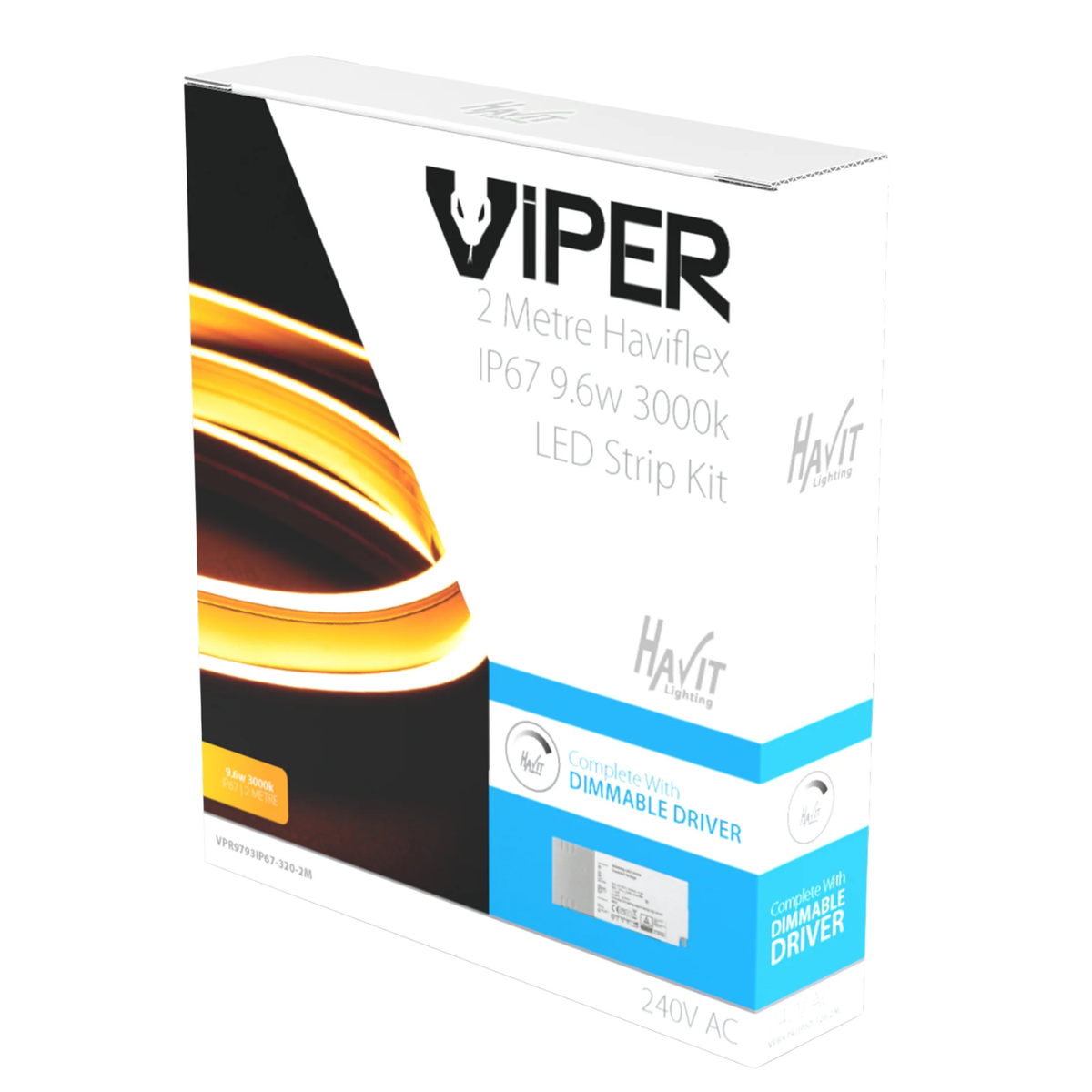 Viper Side Bend Haviflex 9.6w LED COB Strip - 3000K Plug-and-Play DIY Kit