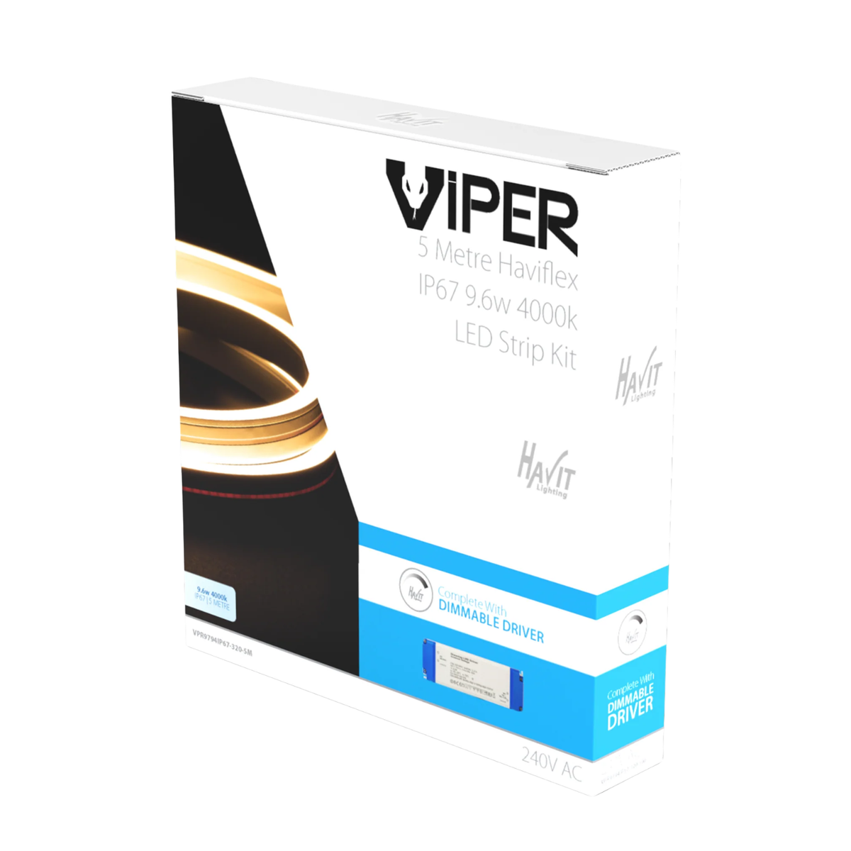 Viper Side Bend Haviflex 9.6w LED COB Strip - 4000K Plug-and-Play DIY Kit